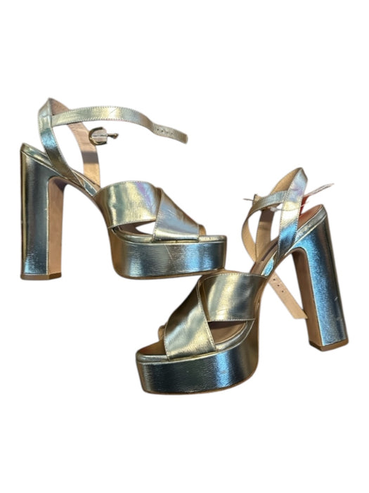 Stuart Weitzman Shoe Size 9 Gold Leather Platform Block Heel Ankle Strap Sandals Gold / 9