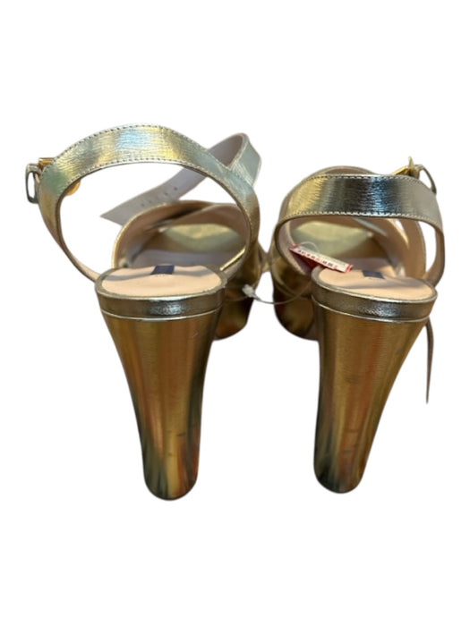 Stuart Weitzman Shoe Size 9 Gold Leather Platform Block Heel Ankle Strap Sandals Gold / 9