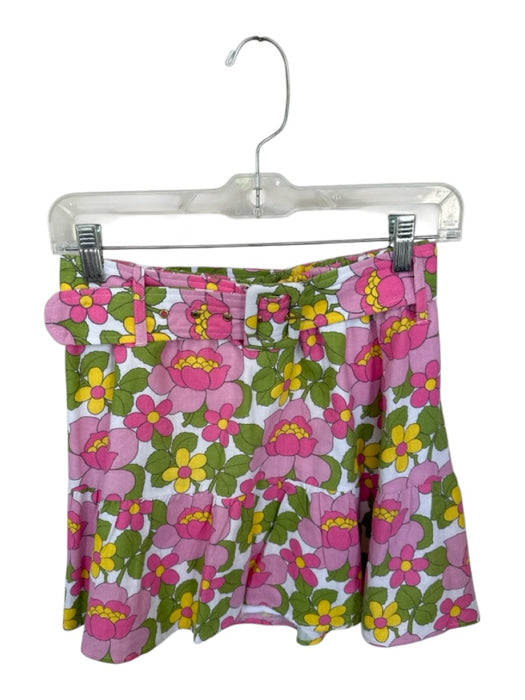 Show Me Your Mumu Size S Pink & Green Cotton Floral Mini Ruffle belt Skirt Pink & Green / S
