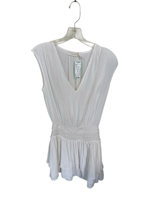 Ramy Brook Size S White Polyester Sleeveless Mini Sinch Waist V Neck Dress White / S