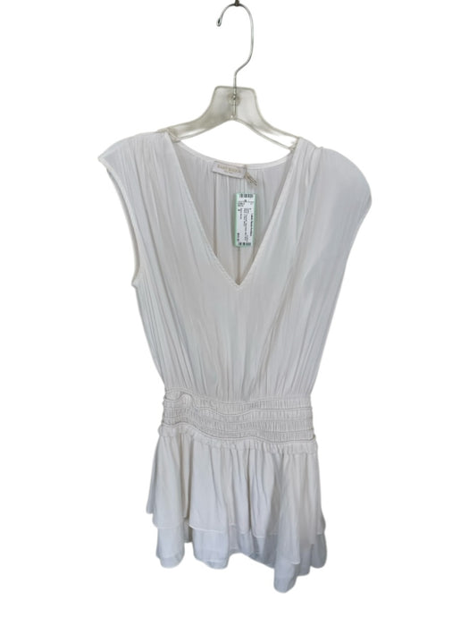Ramy Brook Size S White Polyester Sleeveless Mini Sinch Waist V Neck Dress White / S