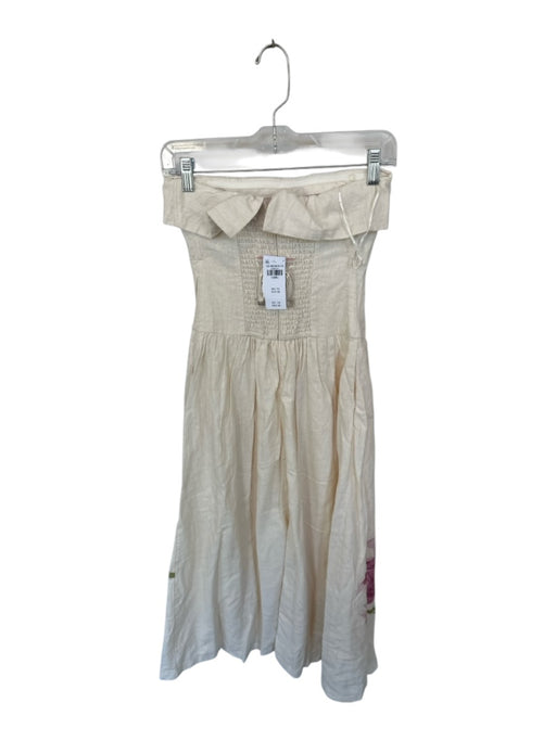 Abercrombie & Fitch Size XS Cream Linen Blend Maxi Strapless Floral Detail Dress Cream / XS