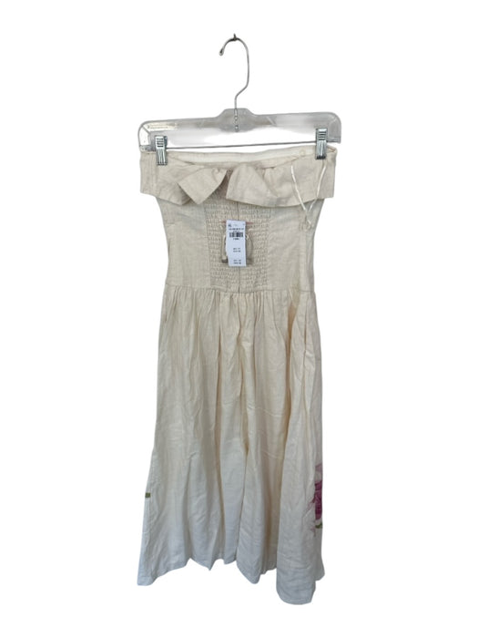 Abercrombie & Fitch Size XS Cream Linen Blend Maxi Strapless Floral Detail Dress Cream / XS