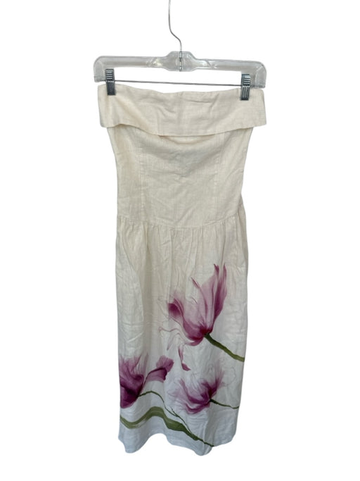 Abercrombie & Fitch Size XS Cream Linen Blend Maxi Strapless Floral Detail Dress Cream / XS