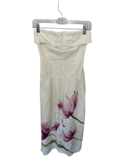 Abercrombie & Fitch Size XS Cream Linen Blend Maxi Strapless Floral Detail Dress Cream / XS