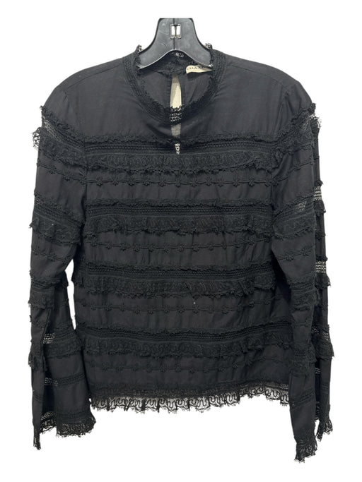 Ulla Johnson Size 2 Black Cotton & Viscose Keyhole Lace Tiered Top Black / 2