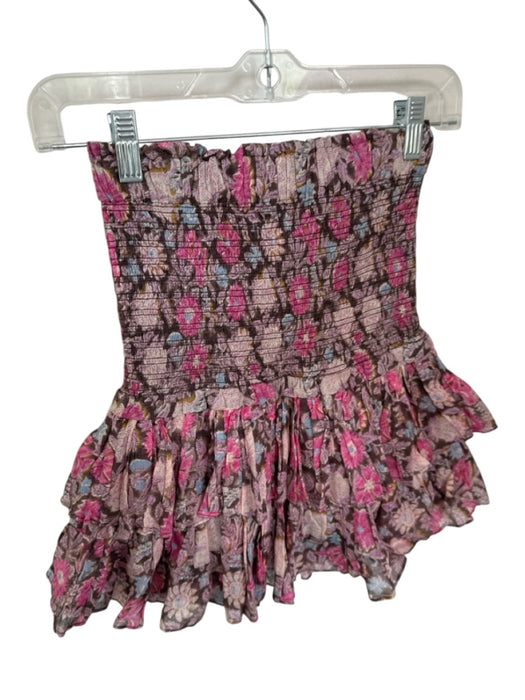 Marant Etoile Size 34 pink floral Cotton Smocked Ruffles High Waist Skirt pink floral / 34