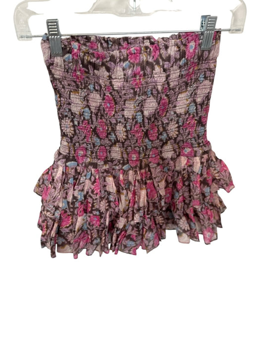 Marant Etoile Size 34 pink floral Cotton Smocked Ruffles High Waist Skirt pink floral / 34