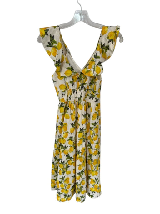 En Saison Size XS Yellow & Green Cotton Flutter Sleeves Lemons Back Zip Dress Yellow & Green / XS