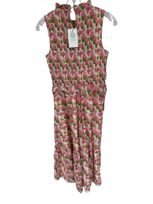 Hyacinth House Size XS Pink & Green Cotton Sleeveless Flowers Smocked Maxi Dress Pink & Green / XS