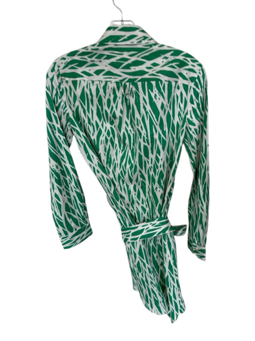Diane Von Furstenberg Size 0 Green & White Cotton Long Sleeve Branches Dress Green & White / 0