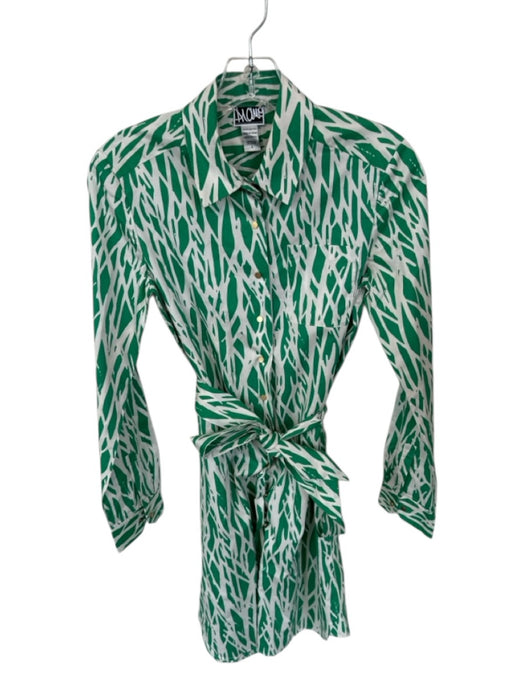Diane Von Furstenberg Size 0 Green & White Cotton Long Sleeve Branches Dress Green & White / 0
