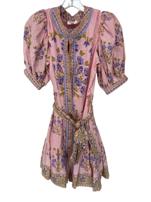 A Loves A Size XS Pink & Purple Linen Blend Button Down Belt Floral Dress Pink & Purple / XS