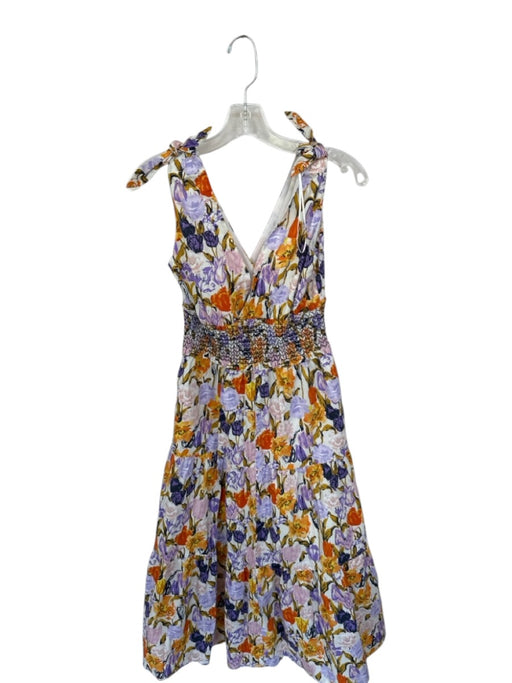Adelyn Rae Size S Purple & Multi Cotton Floral V Neck Scrunched waist Midi Dress Purple & Multi / S