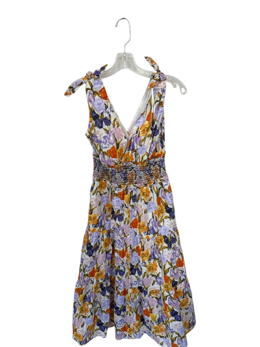 Adelyn Rae Size S Purple & Multi Cotton Floral V Neck Scrunched waist Midi Dress Purple & Multi / S