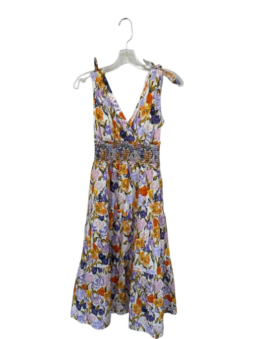 Adelyn Rae Size S Purple & Multi Cotton Floral V Neck Scrunched waist Midi Dress Purple & Multi / S