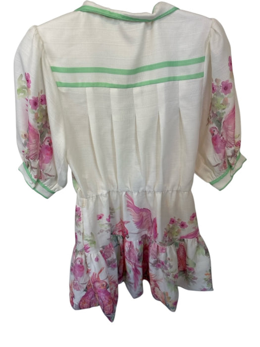 Ciebon Size XS Pink & Green Polyester Short Balloon Sleeve Birds Dress Pink & Green / XS