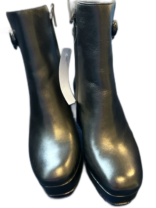 Larroude Shoe Size 6 Black Leather Chunk Heel Buckle Detail Side Zip Boots Black / 6