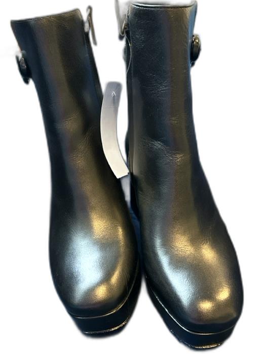 Larroude Shoe Size 6 Black Leather Chunk Heel Buckle Detail Side Zip Boots Black / 6