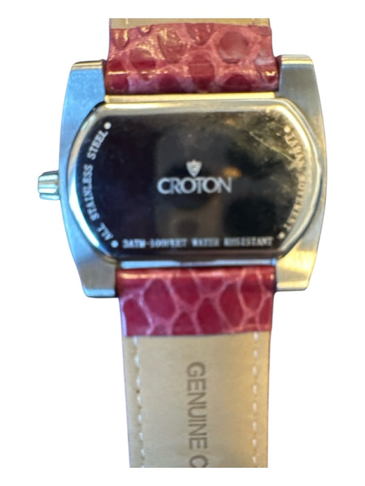 Croton Maroon & Silver Stainless steel Rectangle Snake Skin Watchband Maroon & Silver