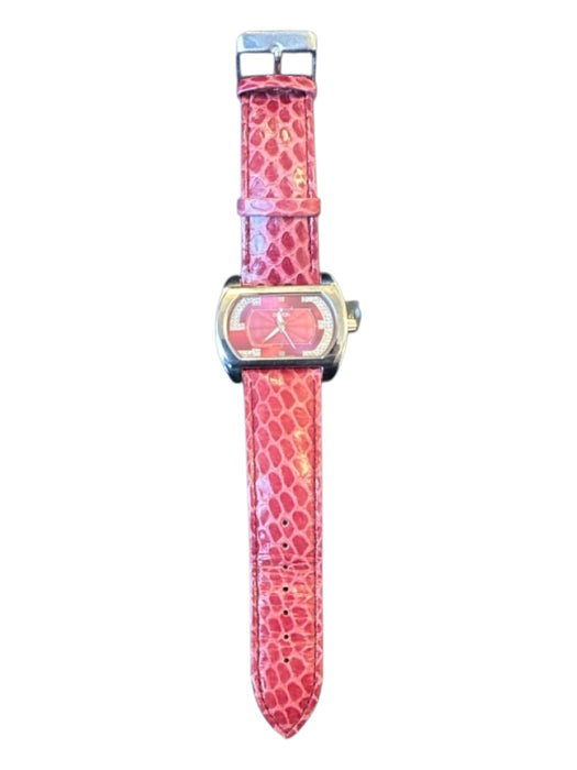 Croton Maroon & Silver Stainless steel Rectangle Snake Skin Watchband Maroon & Silver