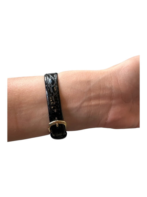 Pulsar Gold & Black Metal Leather Band Rectangle Watchband Gold & Black