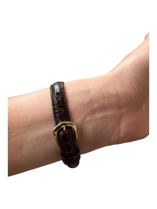 Citizen Brown & Gold Metal Leather Band Croc Embossed Rectangle Watchband Brown & Gold