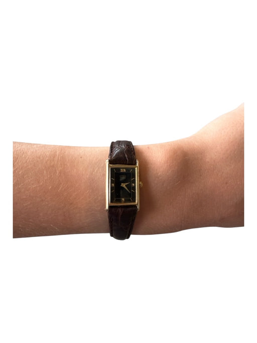 Citizen Brown & Gold Metal Leather Band Croc Embossed Rectangle Watchband Brown & Gold