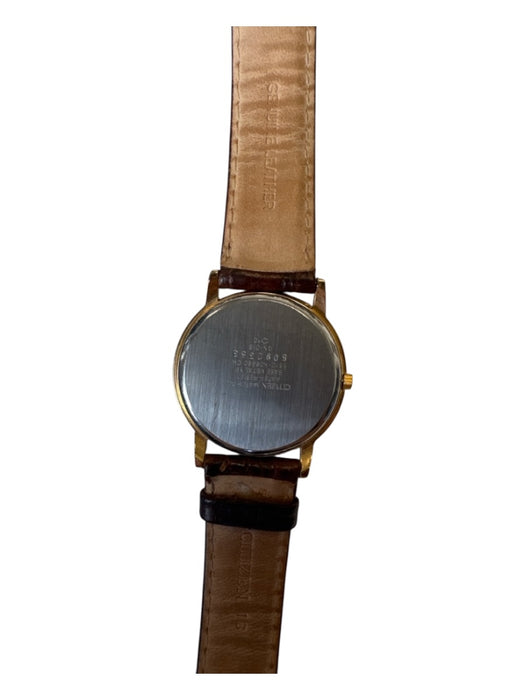 Citizen Gold & Brown Metal Leather Band Croc Embossed Watches Gold & Brown