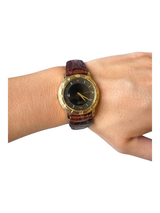 Citizen Gold & Brown Metal Leather Band Croc Embossed Watches Gold & Brown