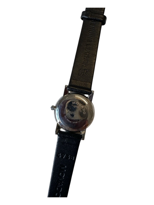 Movado Black & Silver Stainless steel Leather Band Watches Black & Silver