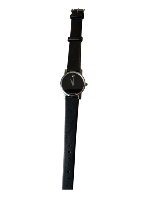 Movado Black & Silver Stainless steel Leather Band Watches Black & Silver