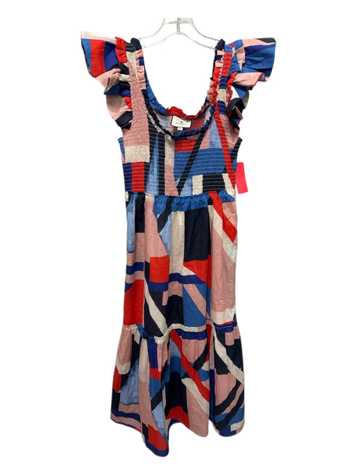 Tuckernuck Size XS Red, Pink & Navy Cotton Ruffle Straps Smocked Top Maxi Dress Red, Pink & Navy / XS