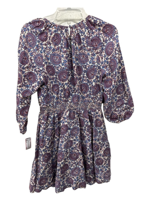 J. Crew Size XS Burgundy, Cream, Blue Linen Blend 1/2 Balloon Sleeve Dress Burgundy, Cream, Blue / XS