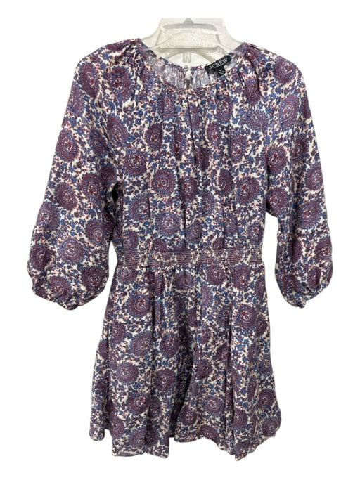 J. Crew Size XS Burgundy, Cream, Blue Linen Blend 1/2 Balloon Sleeve Dress Burgundy, Cream, Blue / XS