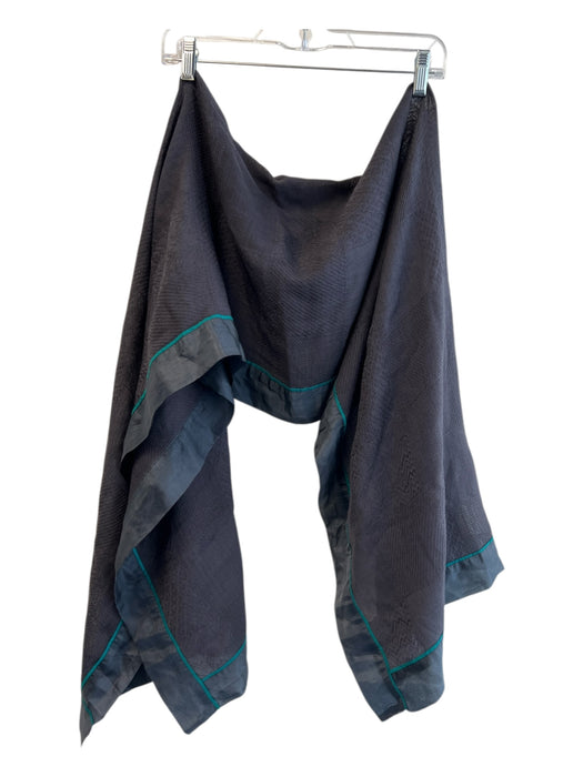 Malini Gray Blue & Teal Wool & Silk Woven Detail Stripe Detail Shawl scarf Gray Blue & Teal / One Size