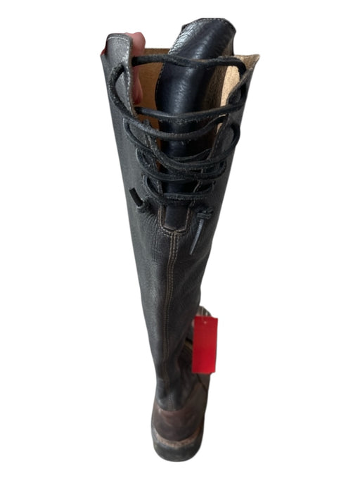 Bed Stu Shoe Size 8 Black & Brown Leather Lace Up Back color block Pebbled Boots Black & Brown / 8
