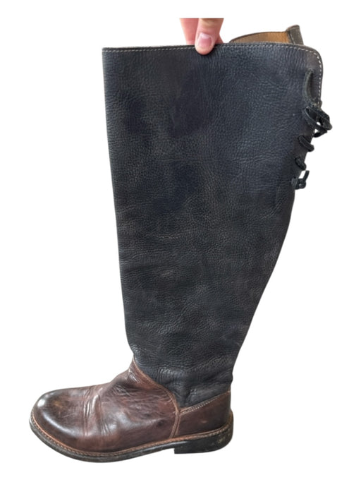 Bed Stu Shoe Size 8 Black & Brown Leather Lace Up Back color block Pebbled Boots Black & Brown / 8