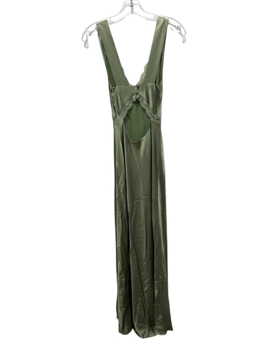 Reformation Size XS Green Silk Lace Accents V Neck Cut Out back Maxi Dress Green / XS