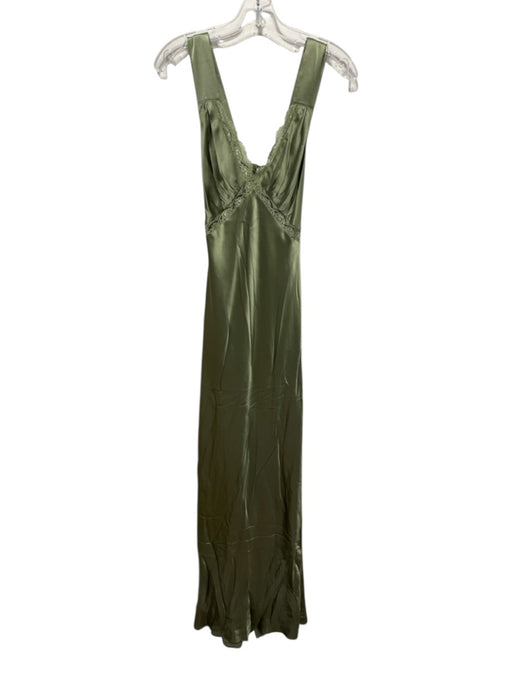 Reformation Size XS Green Silk Lace Accents V Neck Cut Out back Maxi Dress Green / XS