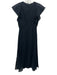 Theory Size 0 Black Cotton Overlay Flounce Sleeve Round Neck Midi Dress Black / 0
