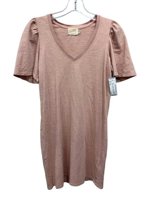 Nation Size XS Peach Pink Cotton Heathered V Neck Gathered Shoulder Dress Peach Pink / XS