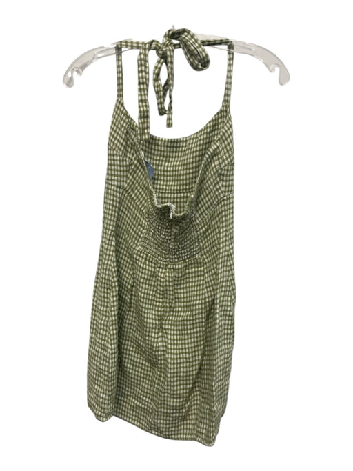 Reformation Size 2 Green & Cream Linen Gingham Halter Mini Dress Green & Cream / 2