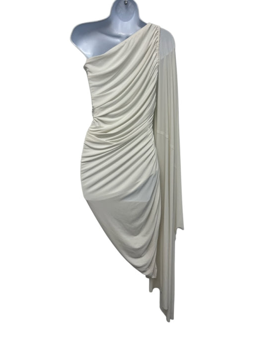 Norma Kamali Size XS Cream Polyester Blend Ruched Bodysuit One Shoulder Dress Cream / XS
