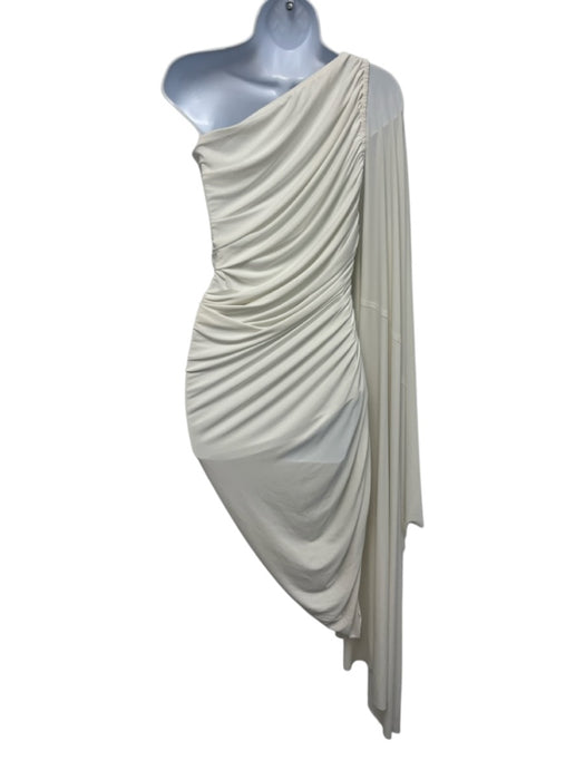 Norma Kamali Size XS Cream Polyester Blend Ruched Bodysuit One Shoulder Dress Cream / XS