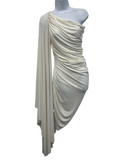 Norma Kamali Size XS Cream Polyester Blend Ruched Bodysuit One Shoulder Dress Cream / XS