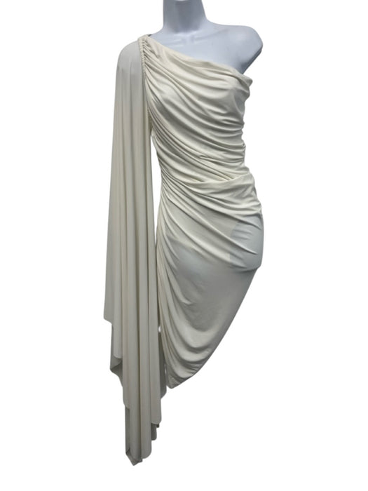 Norma Kamali Size XS Cream Polyester Blend Ruched Bodysuit One Shoulder Dress Cream / XS
