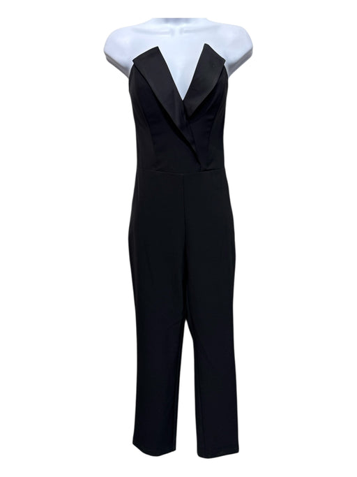 Aidan Aidan Mattox Size 2 Black Polyester Blend Strapless Satin V Neck Jumpsuit Black / 2