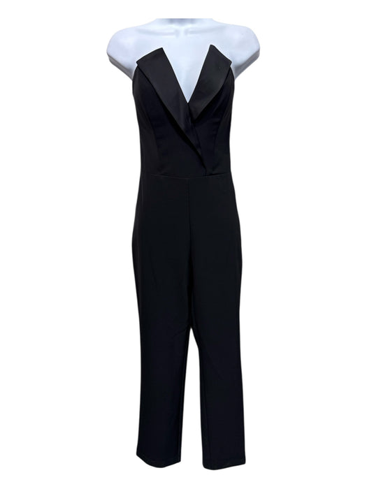 Aidan Aidan Mattox Size 2 Black Polyester Blend Strapless Satin V Neck Jumpsuit Black / 2