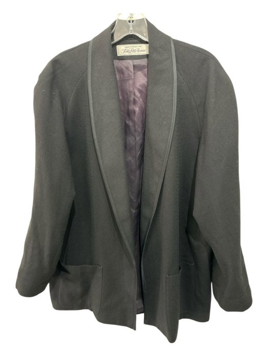 Saks Fifth Ave Size 12 Black Wool Blend Satin Piping Shawl Collar Jacket Black / 12